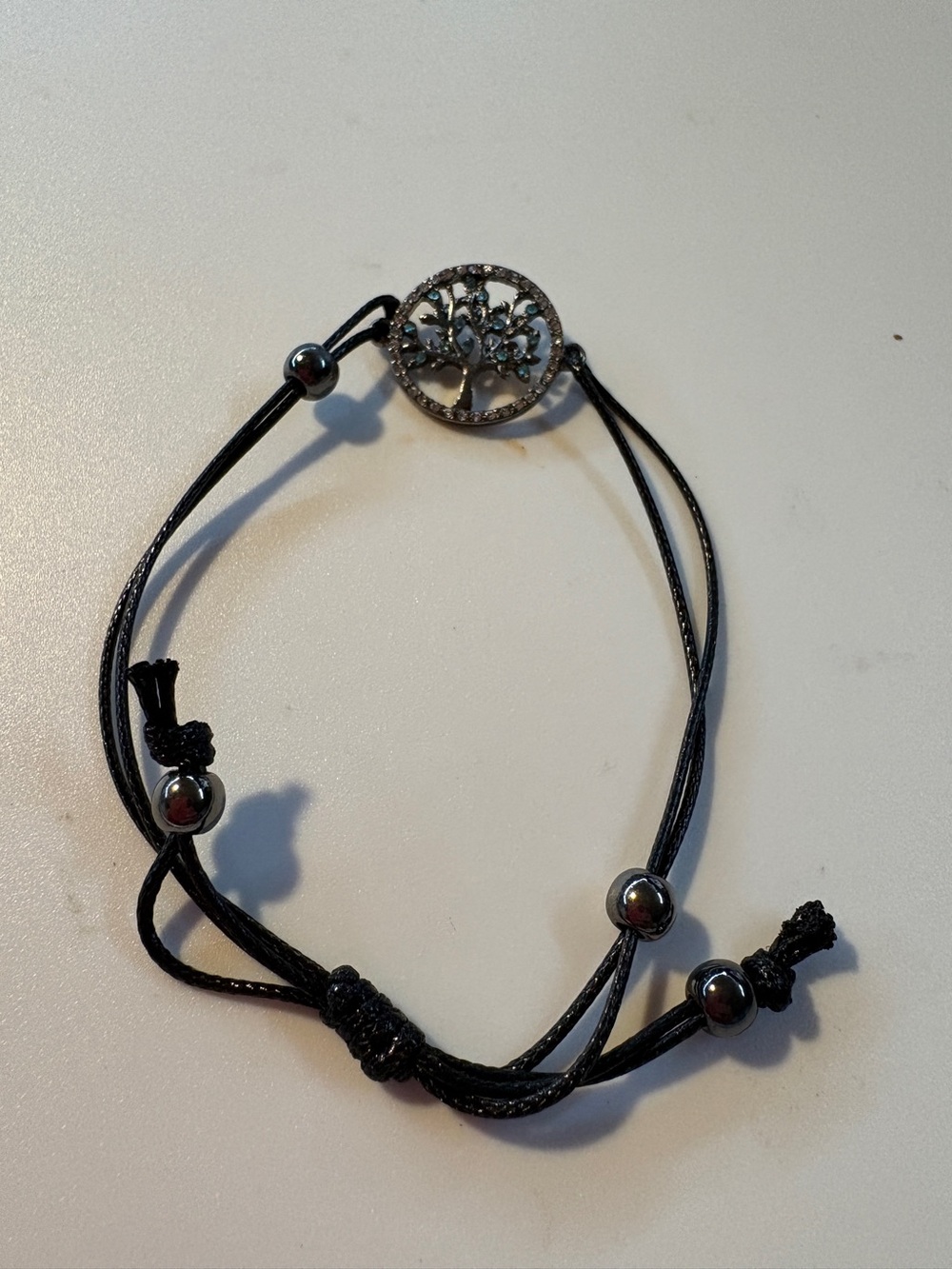 Black Cord Tree of Life Bracelet with Crystal Accents